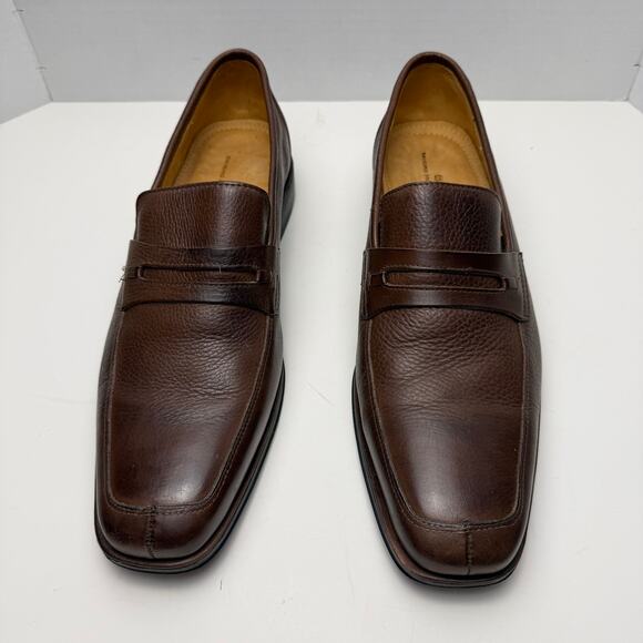 Sandro Moscoloni Brown Pebbled Leather Penny Loafers Mens 11D Square‎ Toe Office main image 6